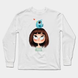 Girl with bird Long Sleeve T-Shirt